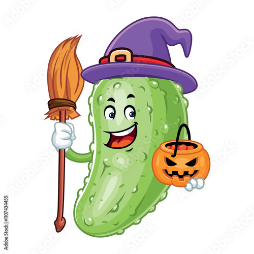 Pickle Witch Halloween Mascot.