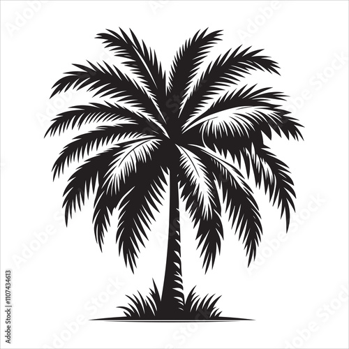 Coconut tree silhouette vector, Tropical coconut tree icon