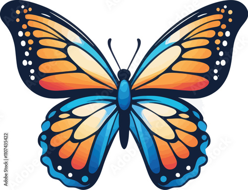 Colorful butterfly with orange and blue wings