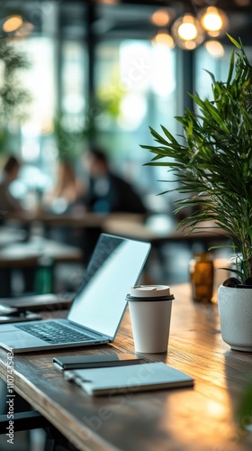 Wallpaper Mural Office desk with laptop notebook and coffee cup in focused setting Torontodigital.ca
