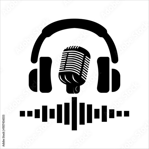 microphone and sound waves Podcast and audio sound waves from voice message recording, vector icon. Podcast sound waves for online audio streaming and podcasting or music players and mobile phones.