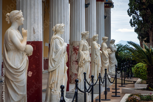 Statues at Achilleion Palace, an iconic palace located in Corfu, Greece. It was built by the Empress of Austria Elisabeth, also known as Sisi	 photo