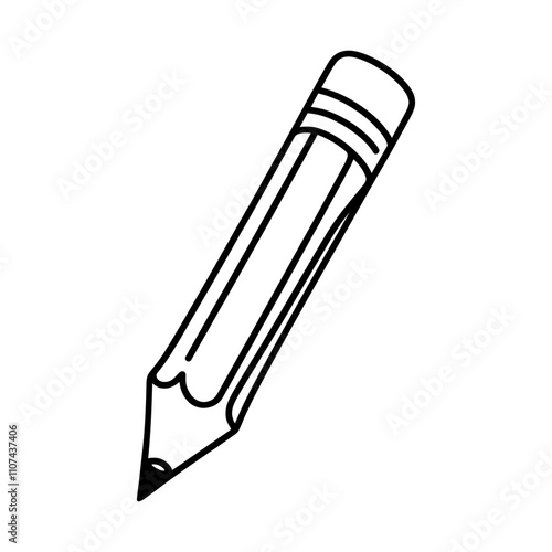 Linear pencil icon. Black and white image of a hand-drawn pencil. Vector illustration