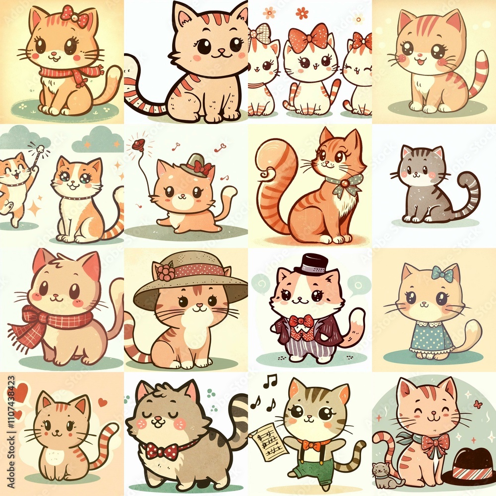 Cute cartoon cats . AI generated illustration Cute cartoon cats . AI generated illustration