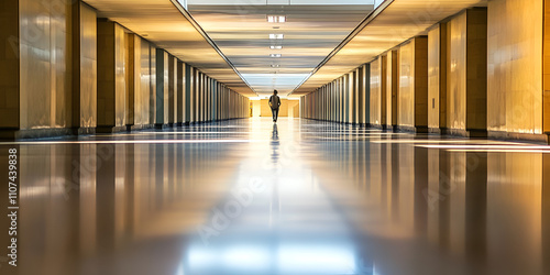 Dramatic Hallway with Golden Lighting and Silhouette photo