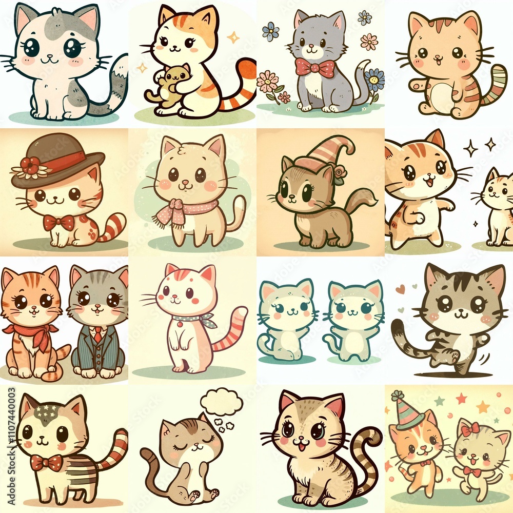 Obraz premium Cute cartoon cats . AI generated illustration
