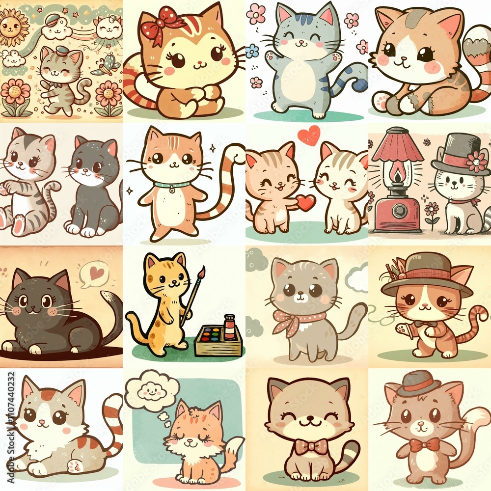 Obraz premium Cute cartoon cats . AI generated illustration