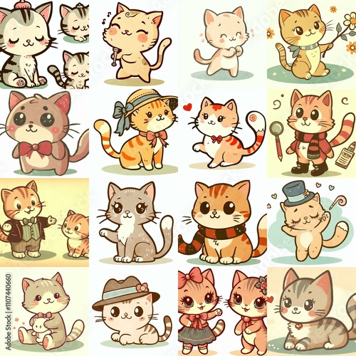 Cute cartoon cats . AI generated illustration