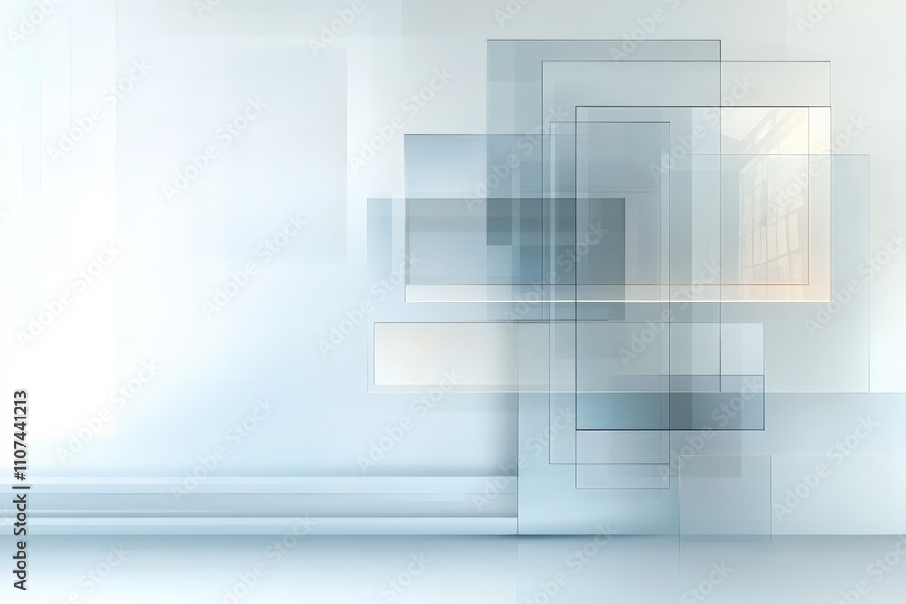 Fototapeta premium This image exhibits a serene layered composition featuring translucent shapes in soft hues, conveying tranquility and a sense of modern artistic expression.