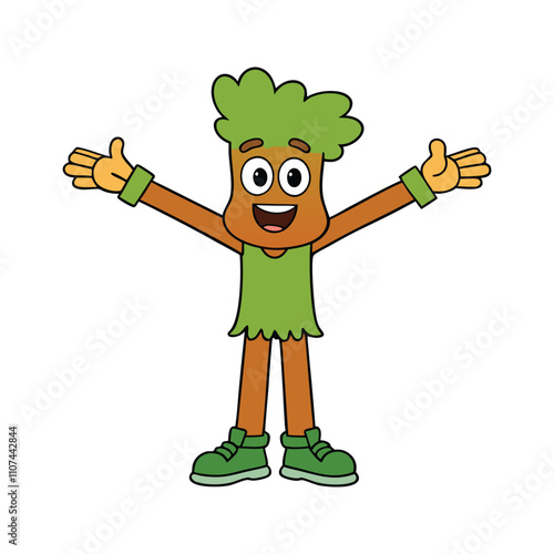 A clean-loving treehugger with arms, promoting eco-friendly habits! This cheerful character embraces trees and cleanliness, inspiring sustainable and green lifestyles. 🌿✨