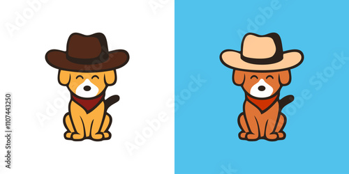 Cowboy dog icon logo vector cartoon cute design illustration isolated