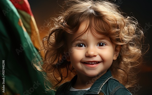 Cute baby with Maxico Flag on random background photo