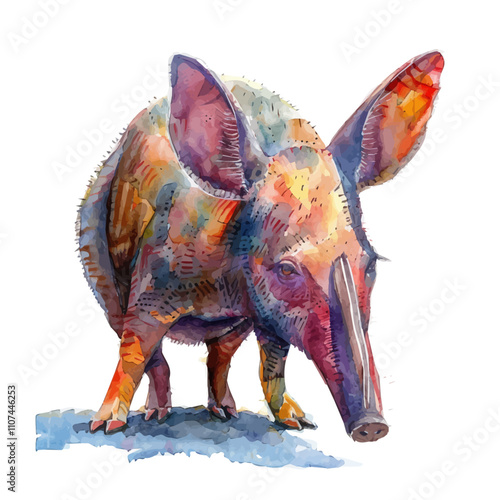 A watercolor of Aardvark, isolated on a white background. Aardvark vector.