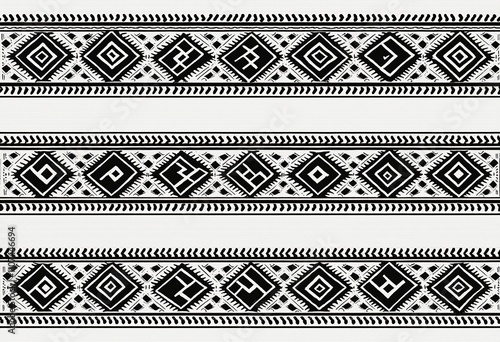 Ethnic Aztec Inspired Patterns: Primitive Art Style with Sequential Geometric Shapes, Horizontal Stripes, and Maori Influences for Stunning Visuals photo