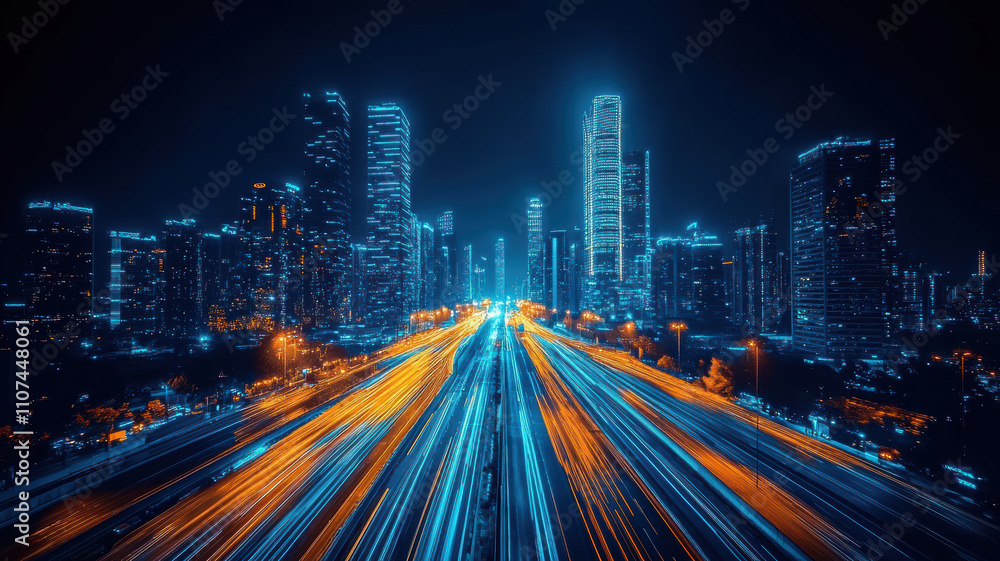 Obraz premium Urban skyline and bustling streets below