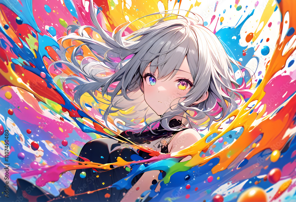 Naklejka premium Girl in rainbow paint