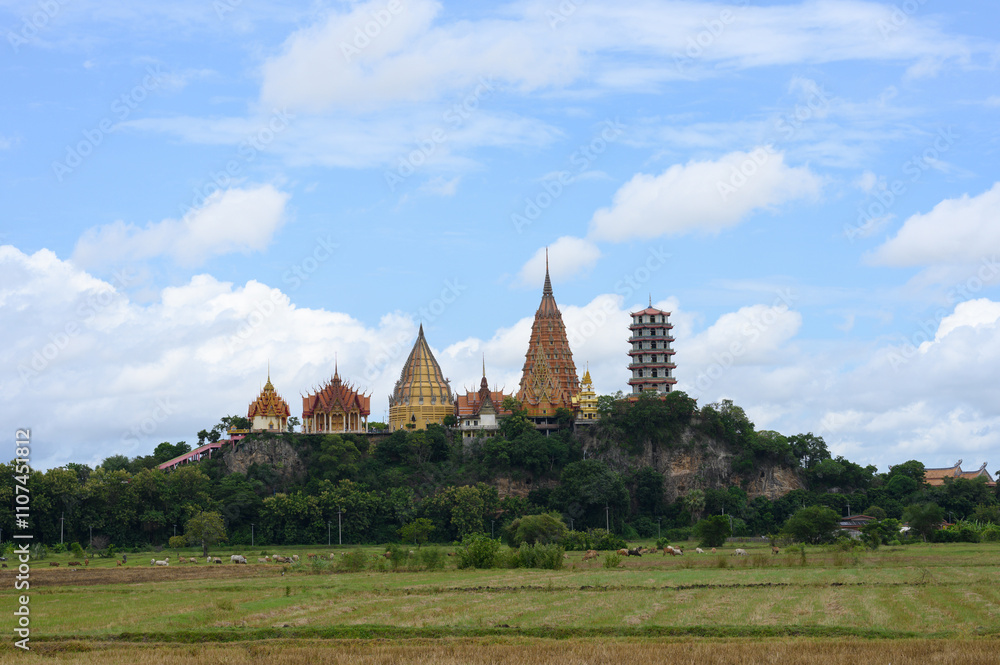 Fototapeta premium Landscape Wat Tham Sua, Landmark of Kanchanaburi province Thailand.