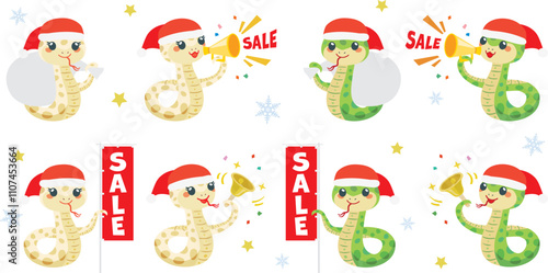 クリスマスセールの蛇のサンタクロース　セット