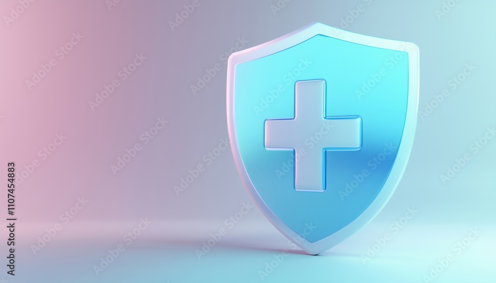 Obraz premium 3d Medical Blue Shield Protection With Plus On Pastel: Insurance Report Information Service For Healthcare And Medicine Support In Hospital Settings. Rendered Image.