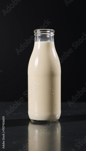 Bottlecarafe with vegan nut milk against a dark background Alternative Milk photo