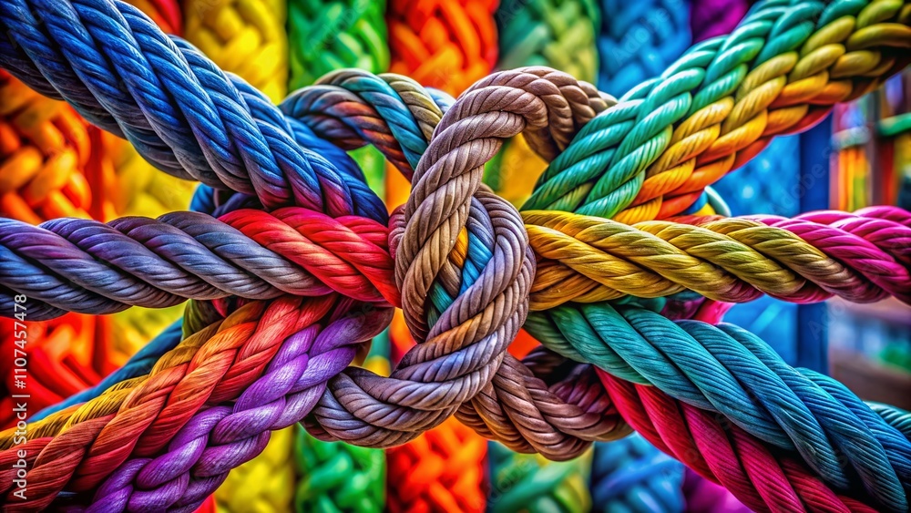 Fototapeta premium Empowering collaborative strength and unity in urban exploration through a vibrant braided rope team concept that fosters cooperation, adventure, and discovery among diverse networks.