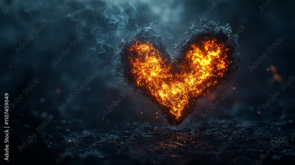 Burning Cigarette with Heart-Shaped Smoke Trail on Dark Background