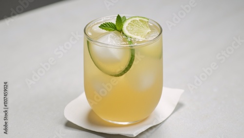 Intricately detailed depiction of a classic Brazilian caipirinha cocktail with its lime wedges sugar and cachaa in a glass photo