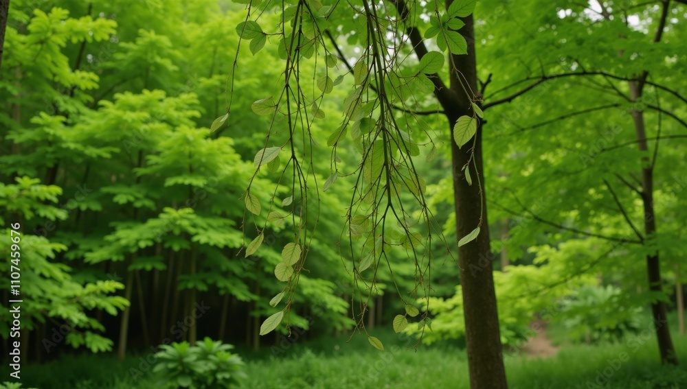 Obraz premium Magical garden with intricate network of green leaves within nature backdrop