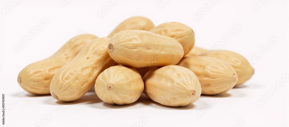 Fototapeta premium Peeled Organic Peanuts Against White Background Healthy Vegan Snack High in Protein and Nutrients
