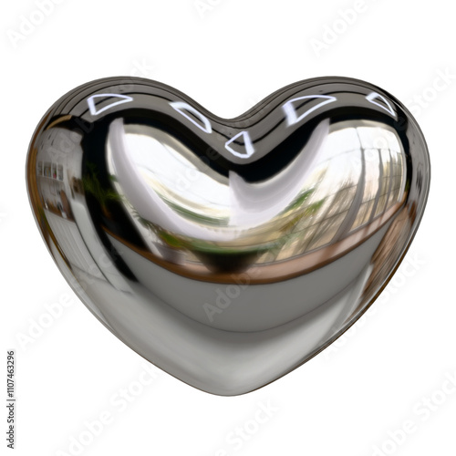 Silver heart isolated in transparent background  3d