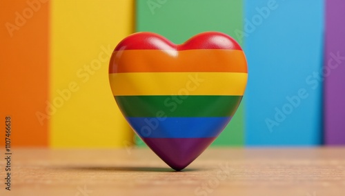 A heart-themed Pride Month symbol against a colorful LGBTQ backdrop photo