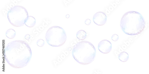 Soap bubbles on a white background, painted in watercolor. PNG	