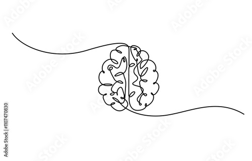 Human brain continuous one line drawing concept of Hand drawn minimalism style, Human brain continuous one line drawing of art vector illustration and intelligence outline concept.