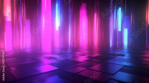 Wallpaper Mural Cyber futuristic 3d technology abstract neon light background with empty space scene, virtual reality elements, dark night setting, spotlight illumination, and colored geometric patterns for sci-fi di Torontodigital.ca