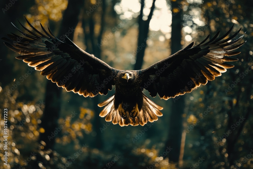 Obraz premium Bird Flying Through Forest