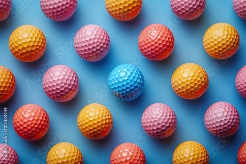 advertising shooting of a set of golf balls bright colors minimalism