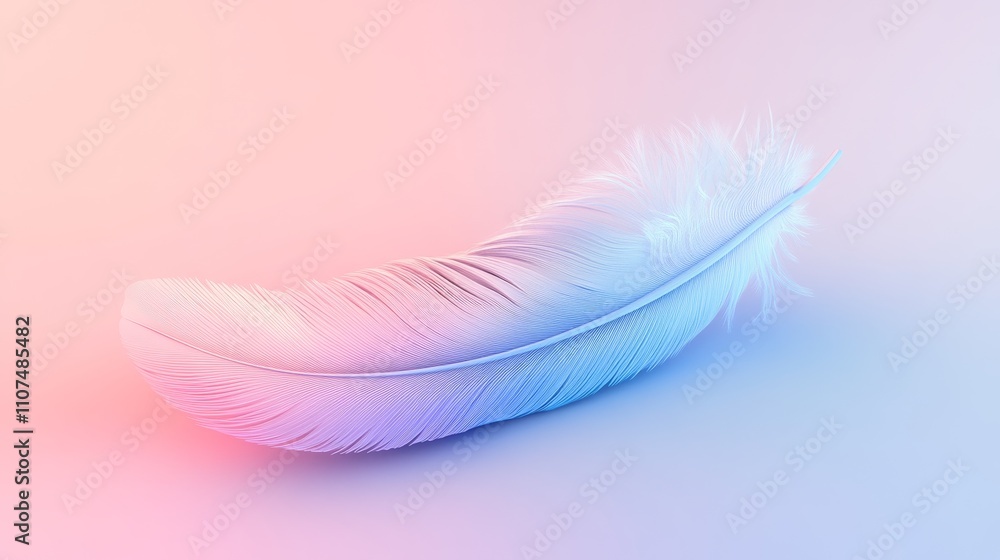 Fototapeta premium Pastel Feather Art, Soft Gradient Color, Abstract Feather Image, Gentle Light Blue and Pink Hue, Ethereal and Dreamy