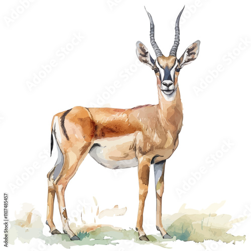 A watercolor illustration of Antelope, isolated on a white background. Antelope vector.