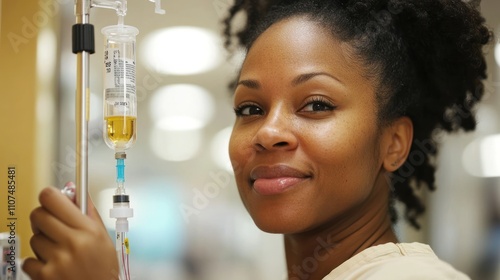 Confident female nurse administering IV fluids in hospital.