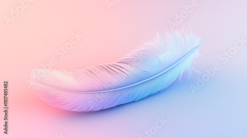 Pastel Feather Art, Soft Gradient Color, Abstract Feather Image, Gentle Light Blue and Pink Hue, Ethereal and Dreamy