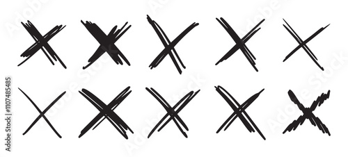 Doodle scribble crosses to cross out or mark text set. X sign sketch style. denial signs isolated on white background.