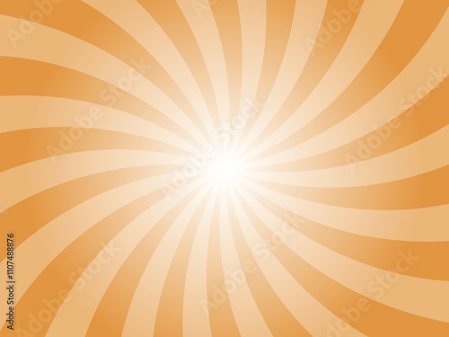 Butterscotch orange sunburst background. Radial retro glowing rays banner. Abstract retro whirlwind starburst vector abstract background. Twisted radial illustration.