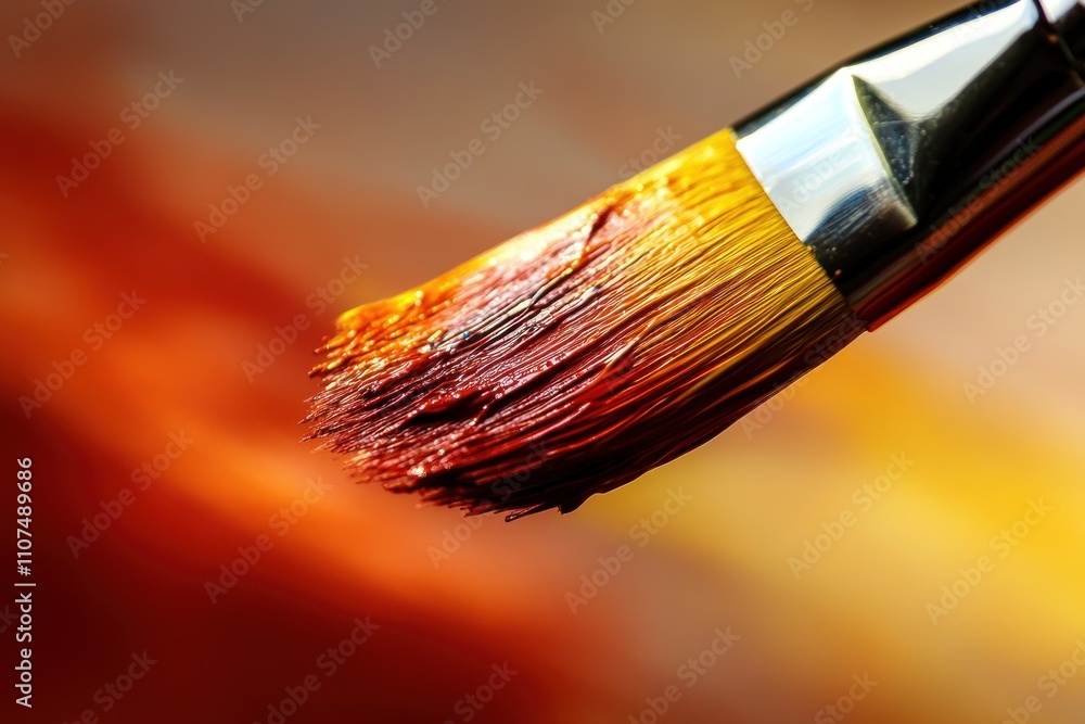 Fototapeta premium Close-up of paintbrush with red paint.