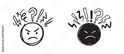 Negative thinking, bad experience feedback Hand drawn icon, unhappy client doodle, difficult customer, angry face, poor service quality, mad emoticon