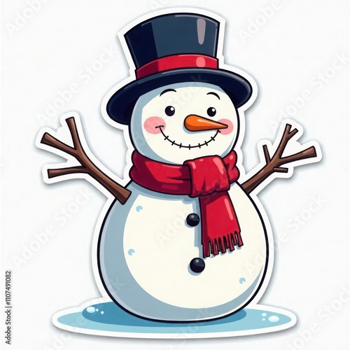 cartoon snowman in hat and scarf photo