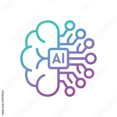 Artificial Intelligence AI Chip in Human Brain. Artificial Intelligence icon with Machine learning, digital skills, generative AI, AI technology, algorithm, virtual intelligence and future