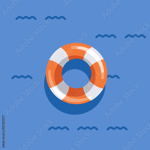 Flat illustration orange swimming buoy shaped like a donut