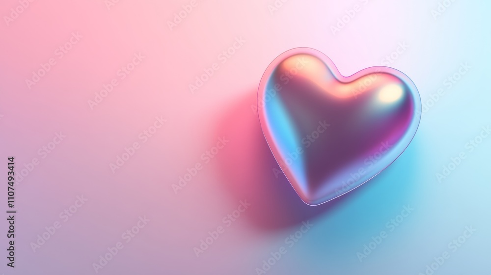 Obraz premium Shiny heart image, colorful gradient heart, pastel background, 3D heart art, heart design, abstract heart visual