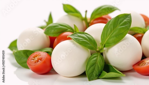 Isolated Caprese Salad featuring fresh mozzarella  basil in a Die-Cut Style against a White Background photo