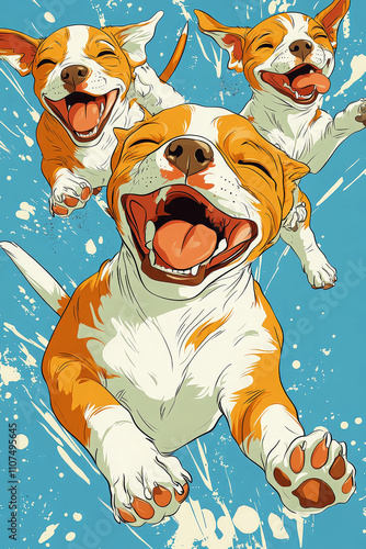 Playful Cartoon Dogs Leaping with Joy photo